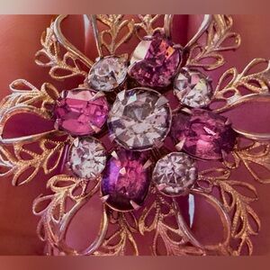 Scitarelli MCM Hollywood Glam Golden Filigree & Pink Faux Gems  Brooch, Pin